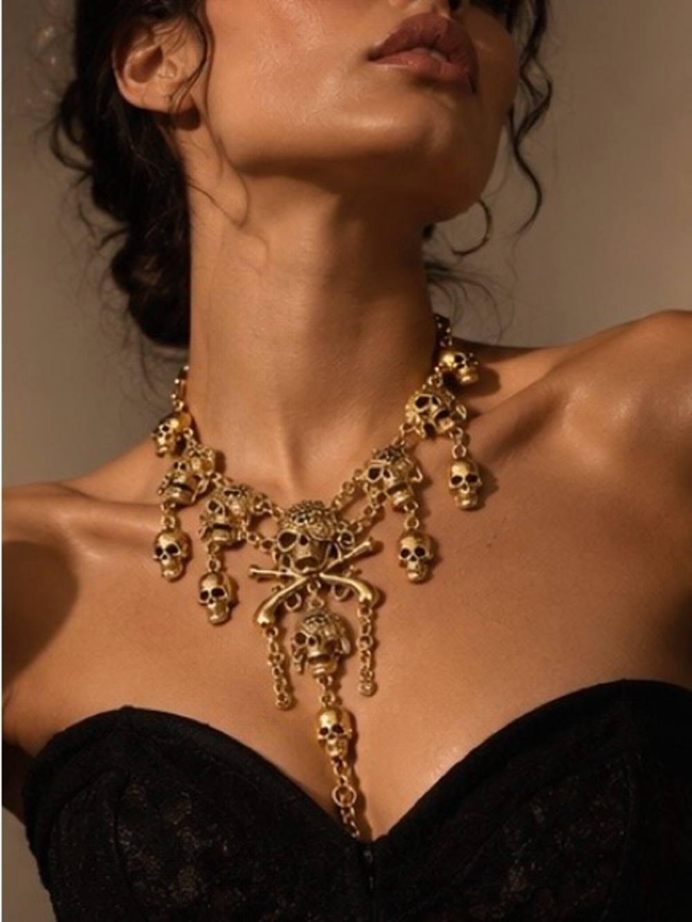 Gothic Skull Charm Necklace Halloween Avant Garde Statement Jewelry